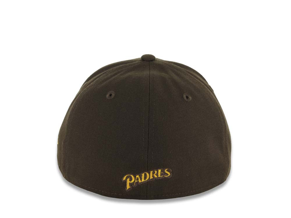 San Diego Padres New Era MLB 39THIRTY 3930 Flexfit Cap Hat Brown Crown/Visor Brown/Yellow Swinging Friar Logo Black UV