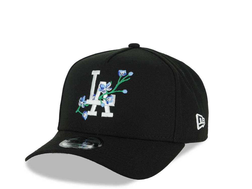 Los Angeles Dodgers New Era MLB 9FORTY 940 Adjustable A-Frame Cap Black Crown/Visor White/Blue Rose Logo 2024-2025 World Series Champions Side Patch