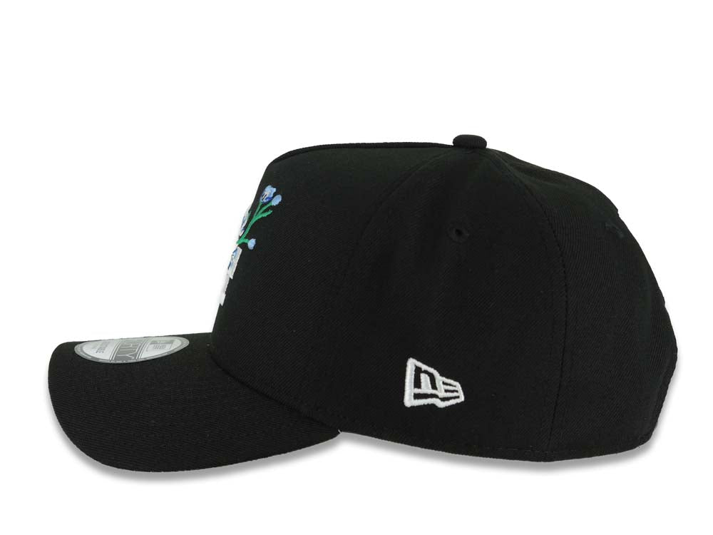 Los Angeles Dodgers New Era MLB 9FORTY 940 Adjustable A-Frame Cap Black Crown/Visor White/Blue Rose Logo 2024-2025 World Series Champions Side Patch