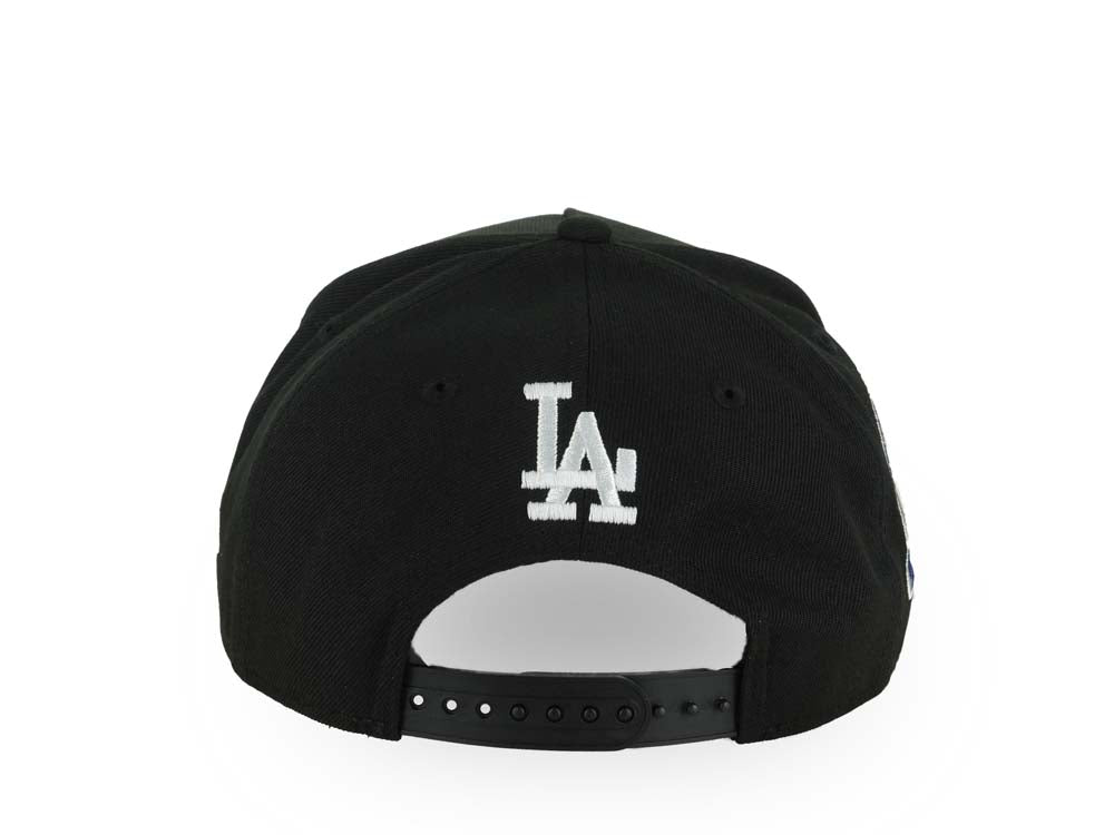 Los Angeles Dodgers New Era MLB 9FORTY 940 Adjustable A-Frame Cap Black Crown/Visor White/Blue Rose Logo 2024-2025 World Series Champions Side Patch