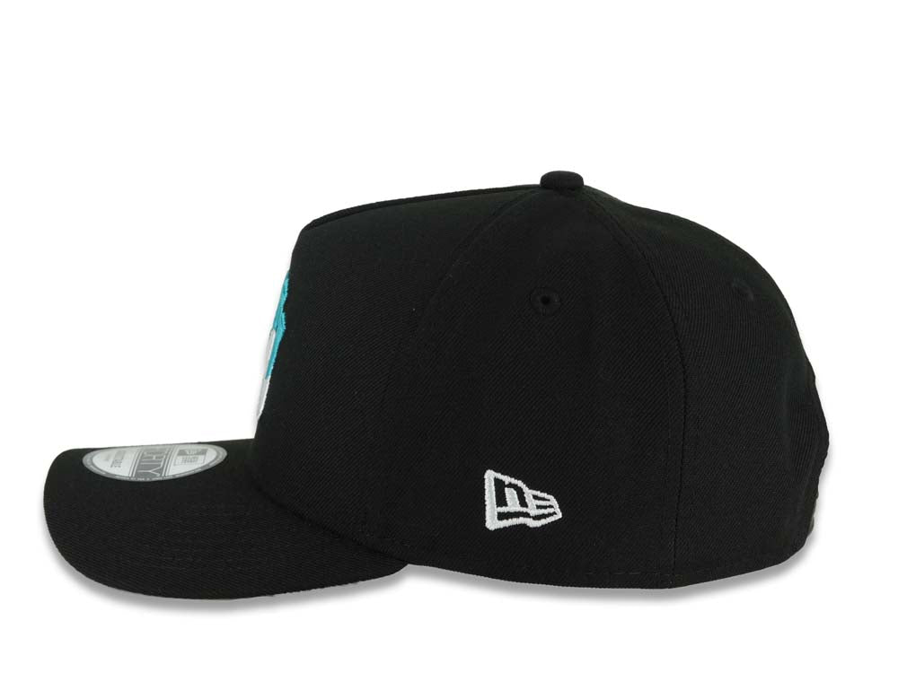 New York Yankees New Era MLB 9FORTY 940 Adjustable A-Frame Cap Hat Black Crown/Visor White/Teal Drip Logo NY Logo Side Patch Gray UV