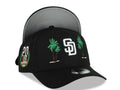San Diego Padres New Era MLB 9FORTY 940 Adjustable A-Frame Cap Hat Black Crown/Visor White Logo With 2 Palm Trees 20 Years Petcopark Side Patch