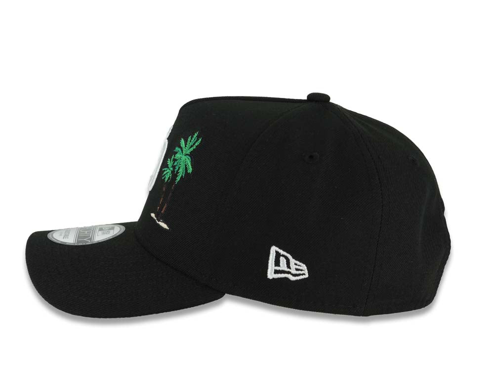 San Diego Padres New Era MLB 9FORTY 940 Adjustable A-Frame Cap Hat Black Crown/Visor White Logo With 2 Palm Trees 20 Years Petcopark Side Patch
