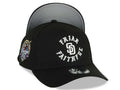 San Diego Padres New Era MLB 9FORTY 940 Adjustable A-Frame Cap Hat Black Crown/Visor White Friar Faithful Text Logo 40th Anniversary Side Patch