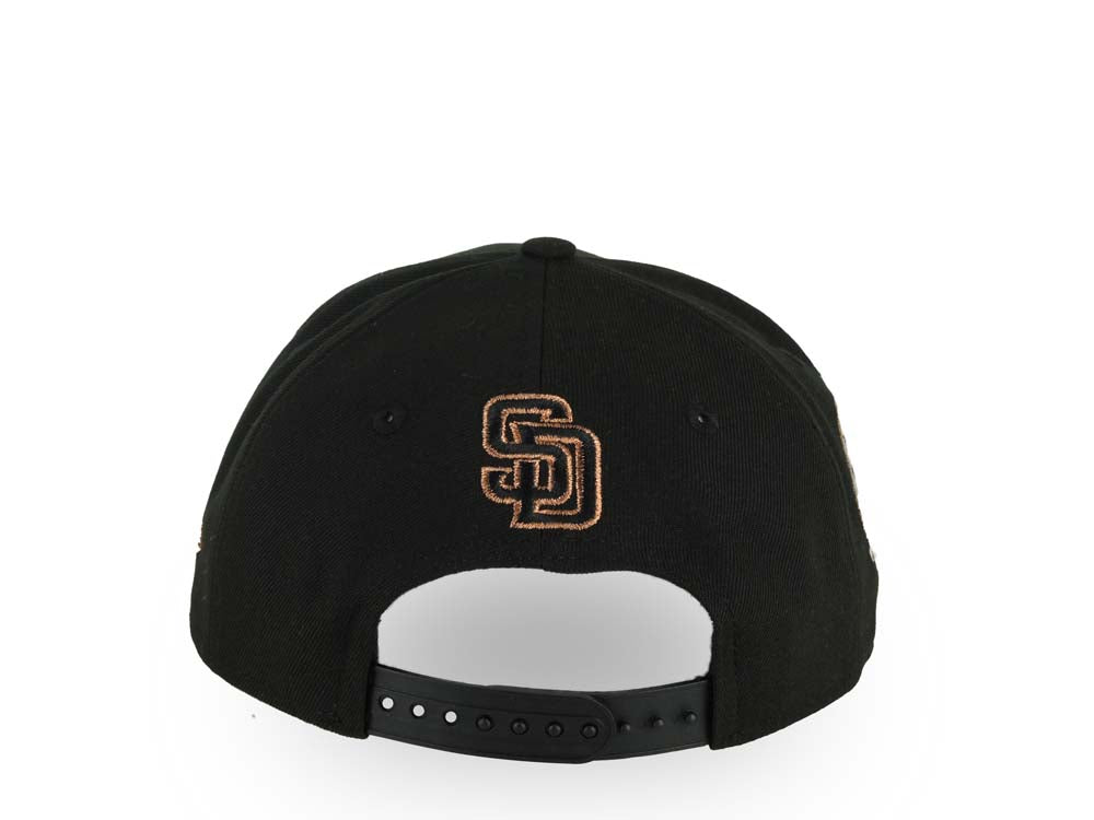 San Diego Padres New Era MLB 9FORTY 940 Adjustable A-Frame Cap Hat Black Crown/Visor Black/White/Teal Logo With Floral  40th Anniversary Side Patch