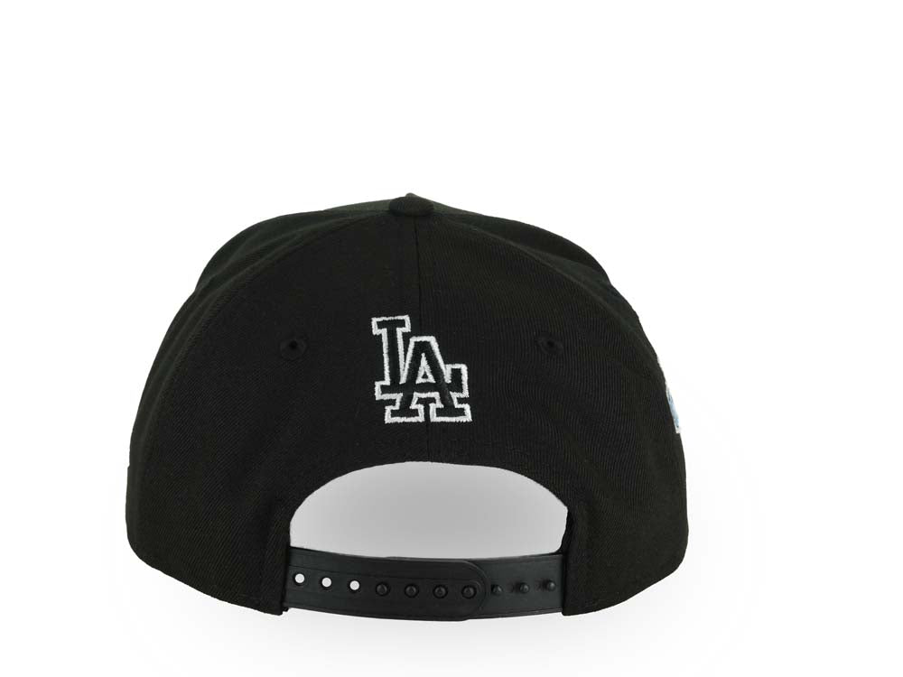 Los Angeles Dodgers New Era MLB 9FORTY 940 Adjustable A-Frame Cap Black Crown/Visor Black/Blue Floral Logo Back To Back World Series Champs Side Patch