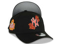 New York Yankees New Era MLB 9FORTY 940 Adjustable A-Frame Cap Hat Black Crown/Visor Red/White Logo With Floral 2024 World Series Side Patch Gray UV