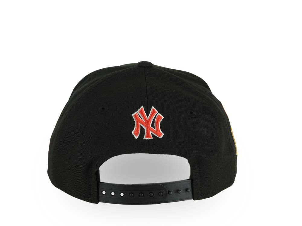 New York Yankees New Era MLB 9FORTY 940 Adjustable A-Frame Cap Hat Black Crown/Visor Red/White Logo With Floral 2024 World Series Side Patch Gray UV