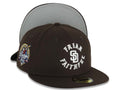 San Diego Padres New Era MLB 59FIFTY 5950 Fitted Cap Hat Dark Brown Crown/Visor White Friar Faithful Text/Script Logo 40th Anniversary Side Patch