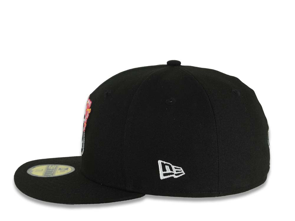 San Diego Padres New Era MLB 59FIFTY 5950 Fitted Cap Hat Black Crown/Visor Black/White/Pink Logo With Floral 1998 World Series Side Patch Gray UV