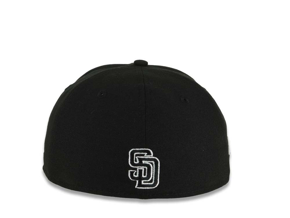 San Diego Padres New Era MLB 59FIFTY 5950 Fitted Cap Hat Black Crown/Visor Black/White/Pink Logo With Floral 1998 World Series Side Patch Gray UV