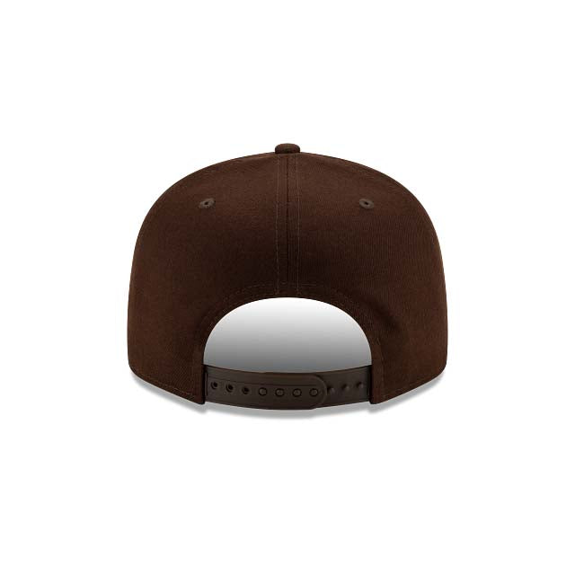 San Diego Padres New Era MLB 9FIFTY 950 Snapback Cap Hat Dark Brown Crown/Visor Yellow Logo 2026 MLB World Tour Mexico City Series Side Patch