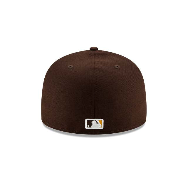 San Diego Padres New Era MLB 59FIFTY 5950 Fitted Cap Hat Dark Brown Crown/Visor Yellow Logo 2026 MLB World Tour Mexico City Series Side Patch