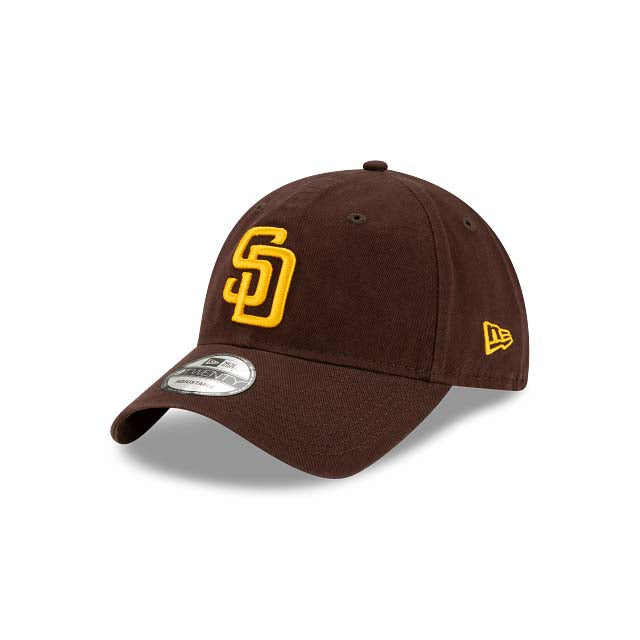 San Diego Padres New Era MLB 9TWENTY 920 Adjustable Cap Hat Dark Brown Crown/Visor Yellow Logo 2026 MLB World Tour Mexico City Series Side Patch