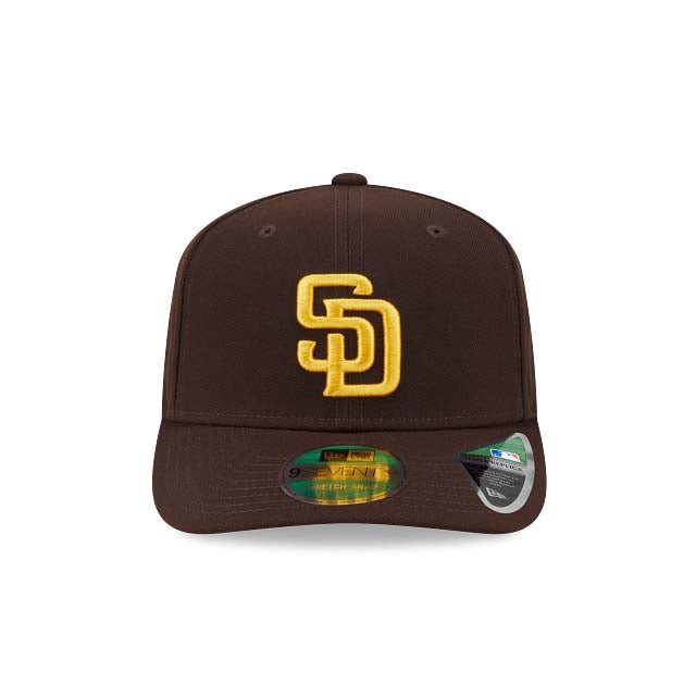San Diego Padres New Era MLB 9SEVENTY 970 Stretch-Snap Cap Hat Dark Brown Crown/Visor Yellow Logo 2026 MLB World Tour Mexico City Series Side Patch