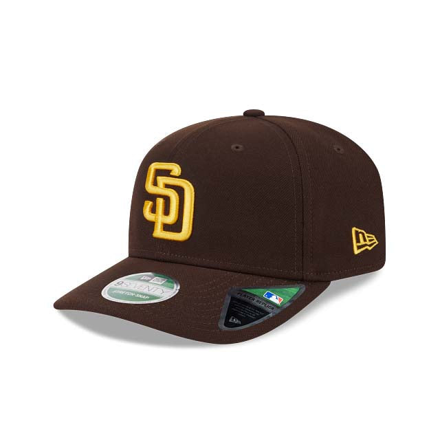 San Diego Padres New Era MLB 9SEVENTY 970 Stretch-Snap Cap Hat Dark Brown Crown/Visor Yellow Logo 2026 MLB World Tour Mexico City Series Side Patch