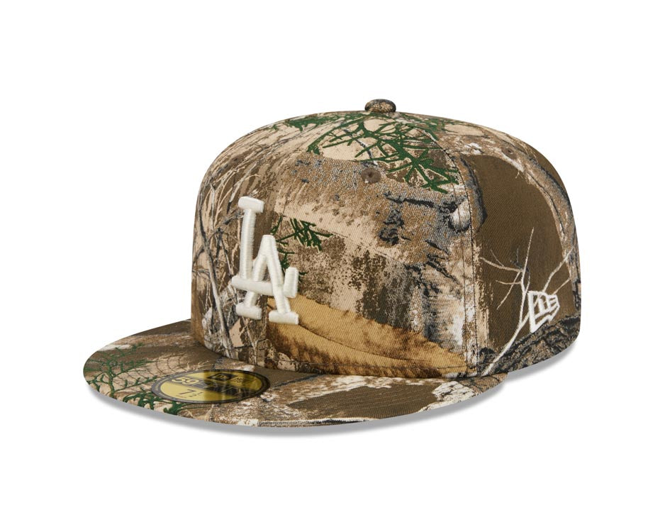 Los Angeles Dodgers New Era MLB 59FIFTY 5950 Fitted Cap Hat Real Tree Edge Camo Crown/Visor White Logo Gray UV