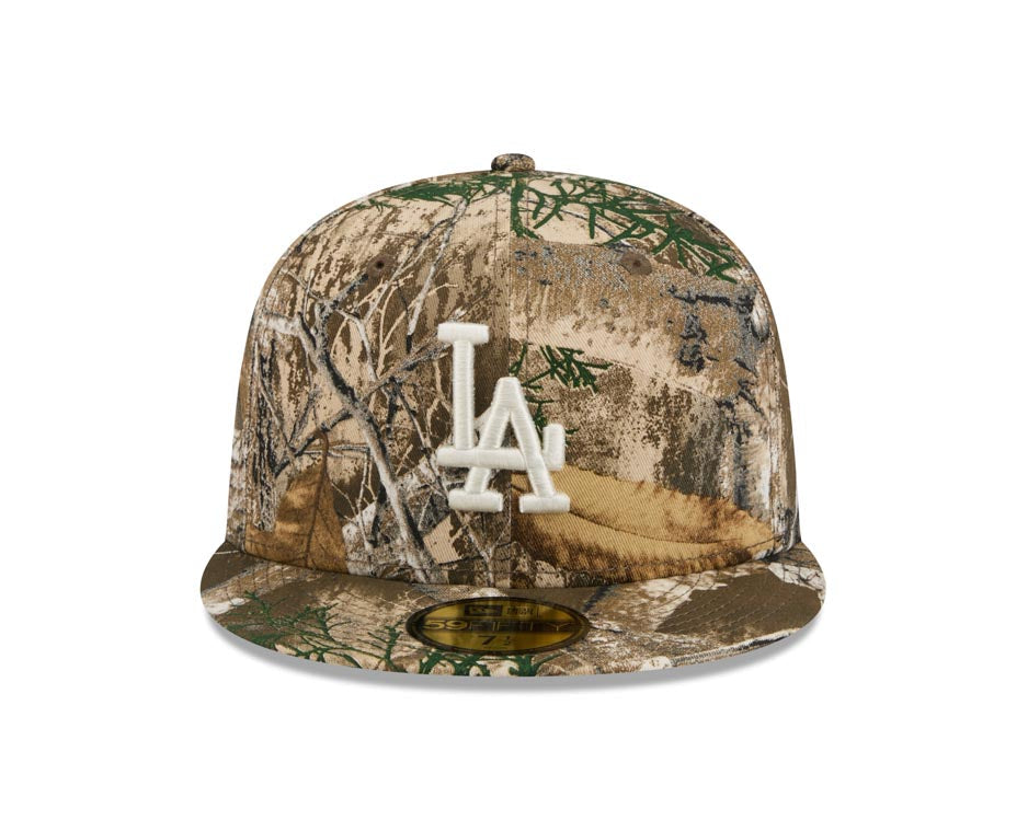 Los Angeles Dodgers New Era MLB 59FIFTY 5950 Fitted Cap Hat Real Tree Edge Camo Crown/Visor White Logo Gray UV