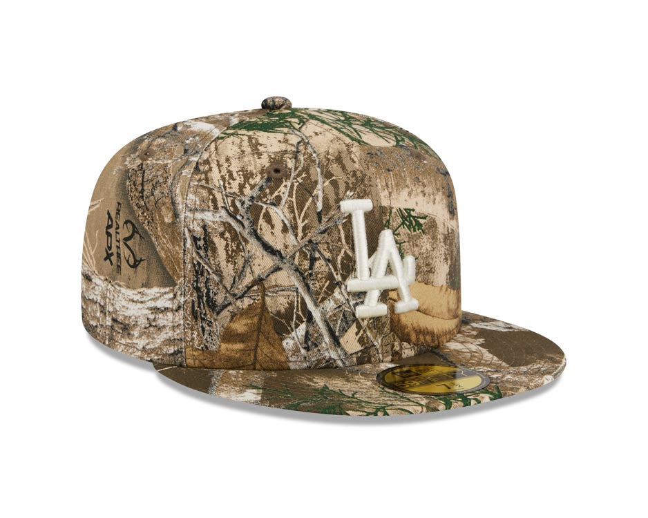 Los Angeles Dodgers New Era MLB 59FIFTY 5950 Fitted Cap Hat Real Tree Edge Camo Crown/Visor White Logo Gray UV
