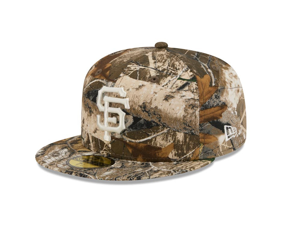 San Francisco Giants New Era MLB 59FIFTY 5950 Fitted Cap Hat Real Tree Edge Camo Crown/Visor White Logo Gray UV
