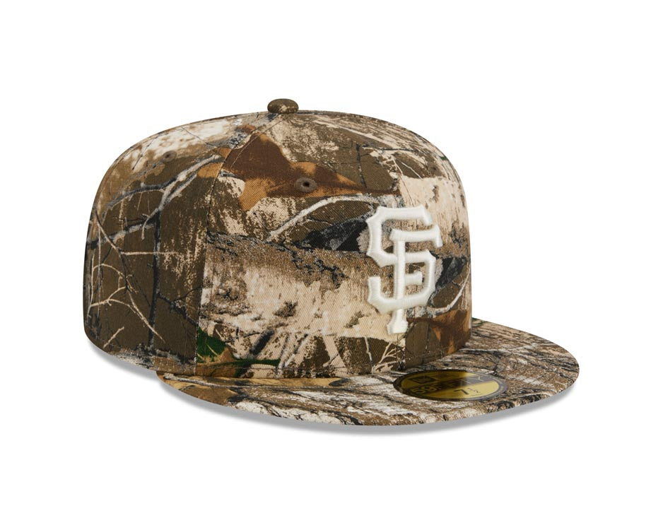 San Francisco Giants New Era MLB 59FIFTY 5950 Fitted Cap Hat Real Tree Edge Camo Crown/Visor White Logo Gray UV