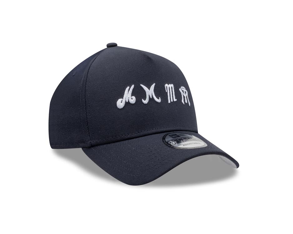 Sultanes de Monterrey New Era 9FORTY 940 Adjustable A-Frame Cap Hat Navy Blue Crown/Visor White Multi Logo Gray UV