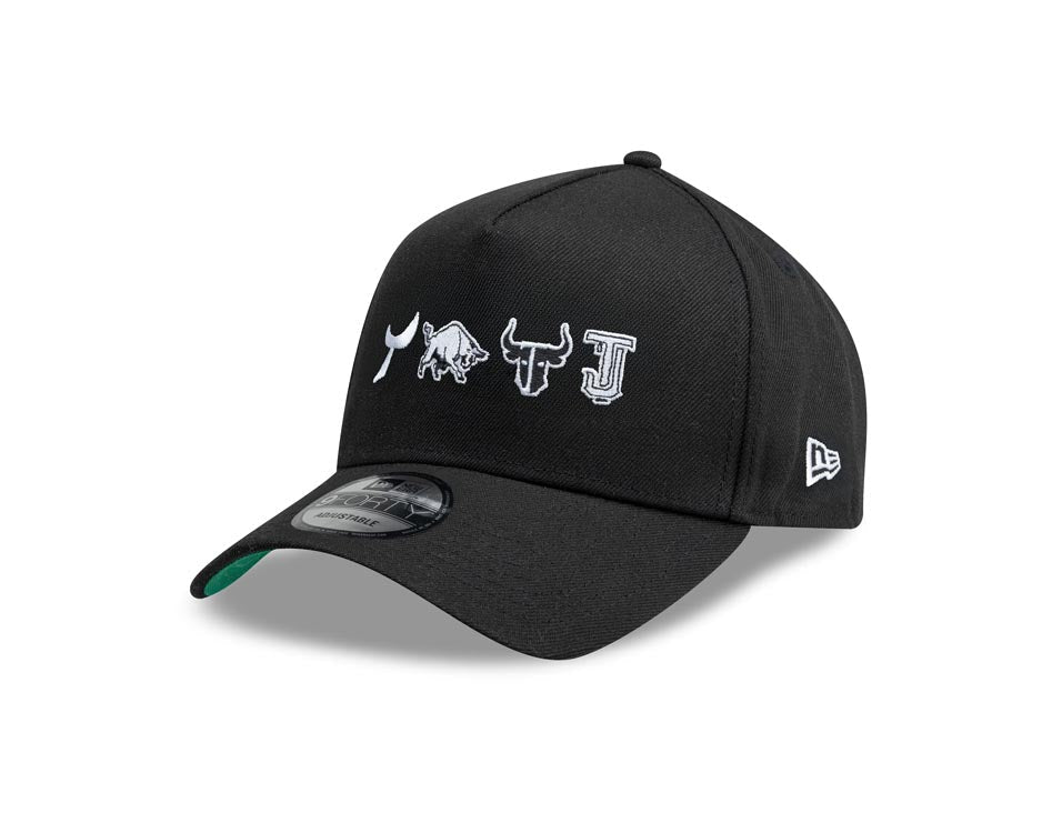 Tijuana Toros New Era LMB 9FORTY 940 Adjustable A-Frame Cap Hat Black Crown/Visor White Multi Logo Green UV
