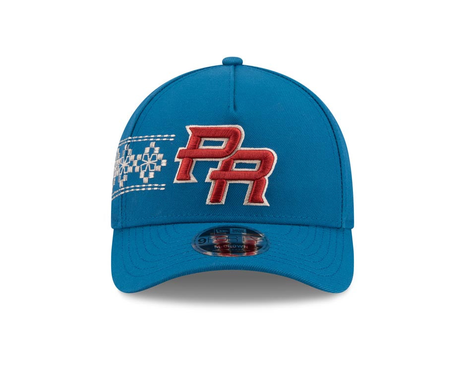 Puerto Rico New Era 9FORTY 940 Adjustable M-Crown Cap Hat Light Royal Blue Crown/Visor Red/White Logo Gray UV (Latin Embroidery)
