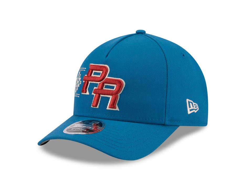 Puerto Rico New Era 9FORTY 940 Adjustable M-Crown Cap Hat Light Royal Blue Crown/Visor Red/White Logo Gray UV (Latin Embroidery)