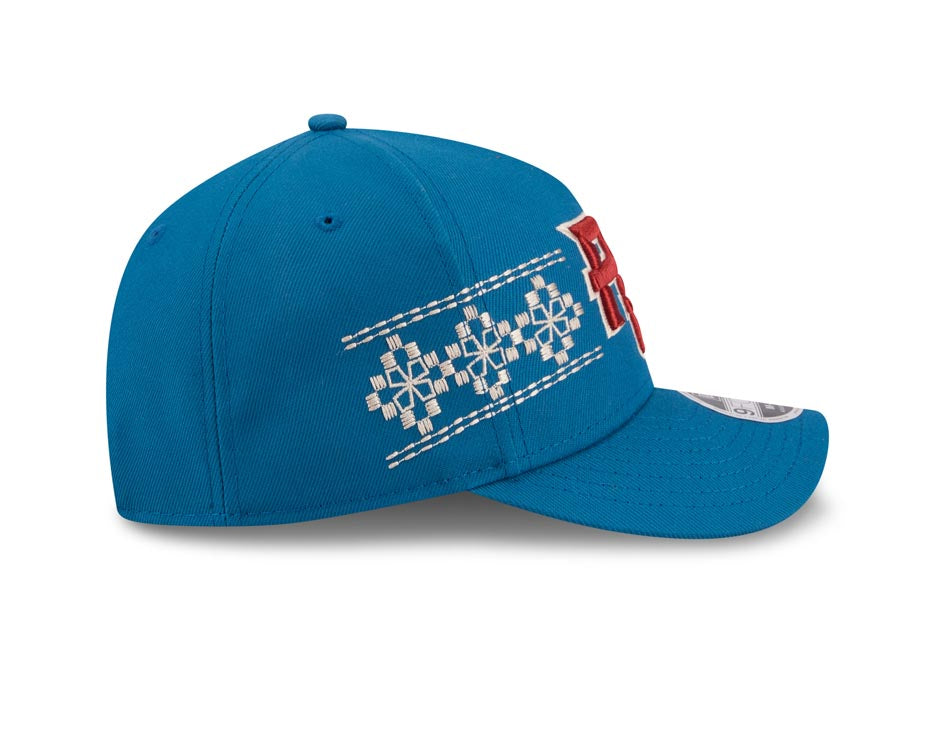 Puerto Rico New Era 9FORTY 940 Adjustable M-Crown Cap Hat Light Royal Blue Crown/Visor Red/White Logo Gray UV (Latin Embroidery)