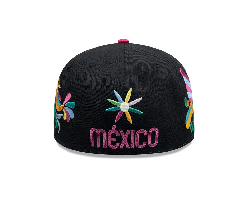 Mexico New Era 59FIFTY 5950 Fitted Cap Hat Black Crown/Visor White/Blue/Green Logo Gray UV (Latin Embroidery)