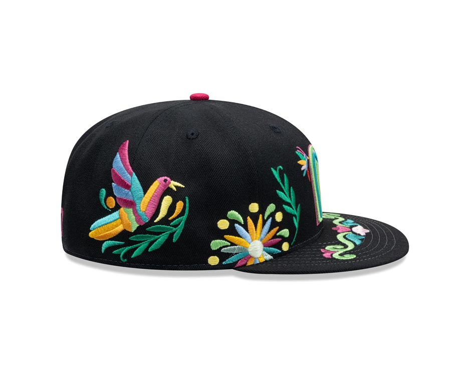 Mexico New Era 59FIFTY 5950 Fitted Cap Hat Black Crown/Visor White/Blue/Green Logo Gray UV (Latin Embroidery)