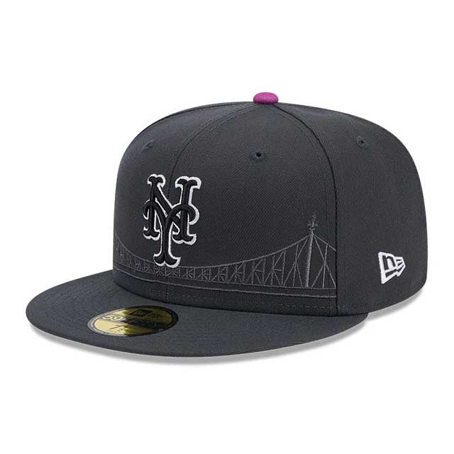 New York Mets New Era MLB 59FIFTY 5950 Fitted Cap Hat Dark Gray Crown/Visor Black/White Logo (2024 City Connect)