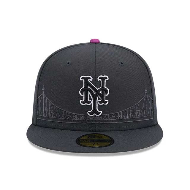 New York Mets New Era MLB 59FIFTY 5950 Fitted Cap Hat Dark Gray Crown/Visor Black/White Logo (2024 City Connect)