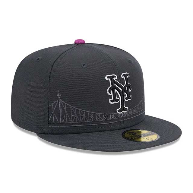 New York Mets New Era MLB 59FIFTY 5950 Fitted Cap Hat Dark Gray Crown/Visor Black/White Logo (2024 City Connect)