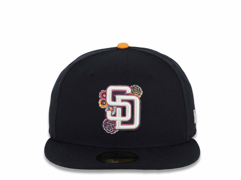 San Diego Padres New Era MLB 59FIFTY 5950 Fitted Cap Hat Navy Crown/Visor Chrome White City Connect 2026 Front Logo Wordmark Back Logo Gray UV