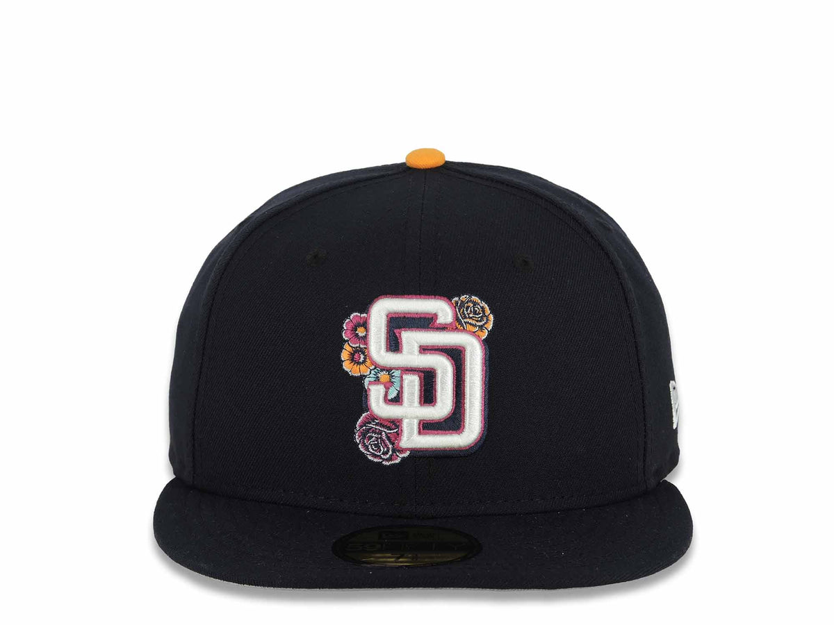 San Diego Padres New Era MLB 59FIFTY 5950 Fitted Cap Hat Navy Crown/Visor Chrome White City Connect 2026 Front Logo Wordmark Back Logo Gray UV