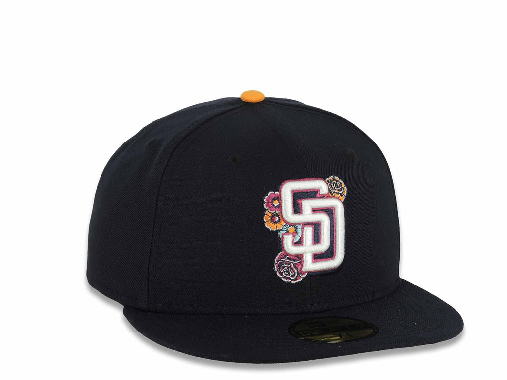 San Diego Padres New Era MLB 59FIFTY 5950 Fitted Cap Hat Navy Crown/Visor Chrome White City Connect 2026 Front Logo Wordmark Back Logo Gray UV