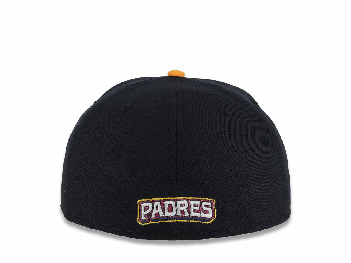 San Diego Padres New Era MLB 59FIFTY 5950 Fitted Cap Hat Navy Crown/Visor Chrome White City Connect 2026 Front Logo Wordmark Back Logo Gray UV