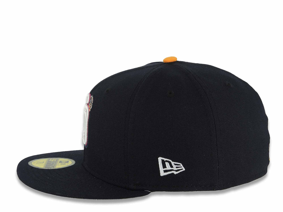 San Diego Padres New Era MLB 59FIFTY 5950 Fitted Cap Hat Navy Crown/Visor Chrome White City Connect 2026 Front Logo Wordmark Back Logo Gray UV