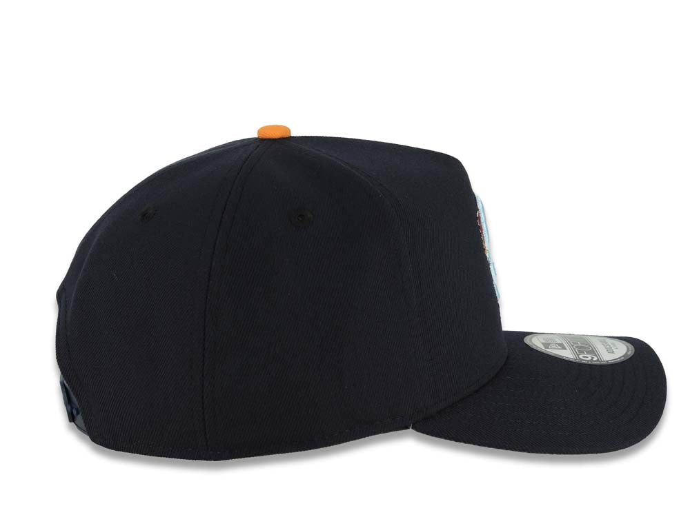 San Diego Padres New Era MLB 9FORTY 940 Adjustable A-Frame Cap Hat Navy Blue Crown/Visor Light Sky Blue/Pink Logo (2026 City Connect Batting Practice)