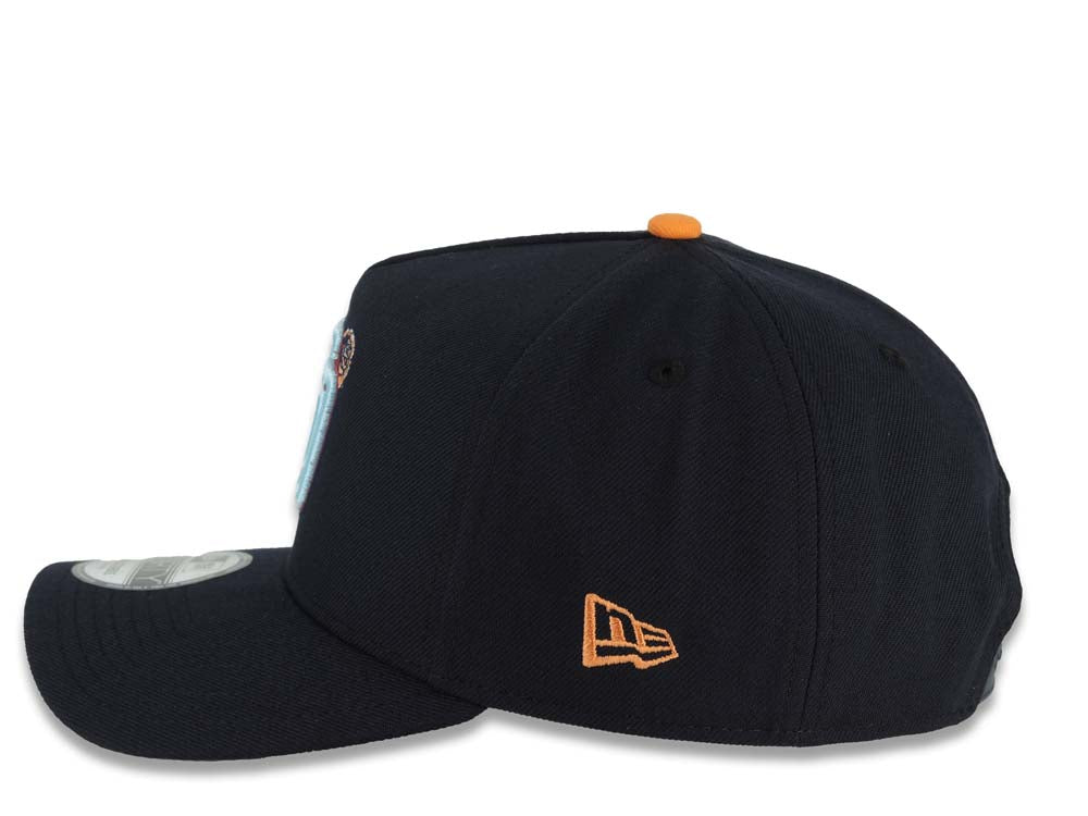 San Diego Padres New Era MLB 9FORTY 940 Adjustable A-Frame Cap Hat Navy Blue Crown/Visor Light Sky Blue/Pink Logo (2026 City Connect Batting Practice)