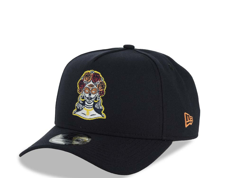 San Diego Padres New Era MLB 9FORTY 940 Adjustable A-Frame Cap Hat Navy Blue Crown/Visor With La Catrina City Connect Logo SD logo Side Patch Gray UV