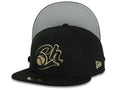 Charros de Jalisco New Era LMP 59FIFTY 5950 Fitted Cap Hat Black Crown/Visor Black/Metallic Gold Logo Gray UV
