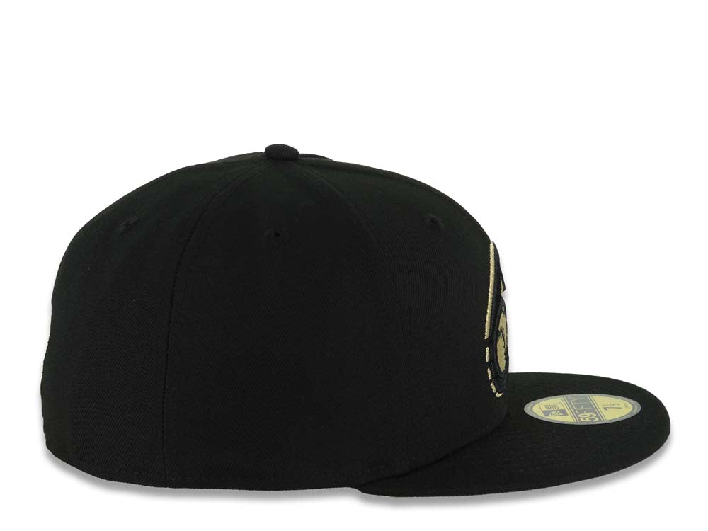 Charros de Jalisco New Era LMP 59FIFTY 5950 Fitted Cap Hat Black Crown/Visor Black/Metallic Gold Logo Gray UV