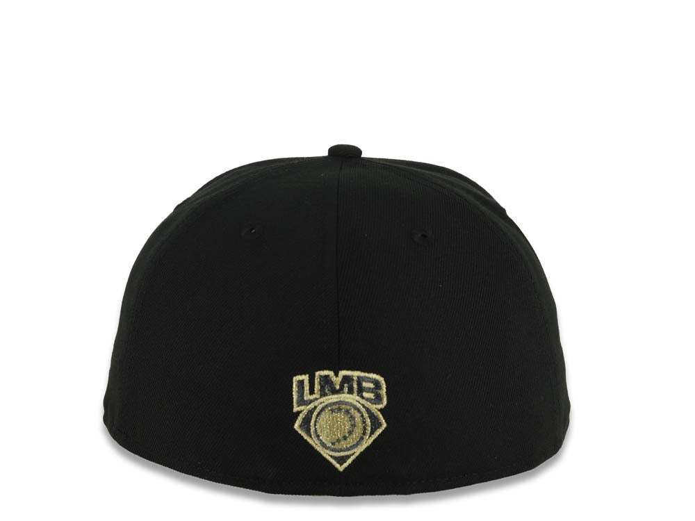 Charros de Jalisco New Era LMP 59FIFTY 5950 Fitted Cap Hat Black Crown/Visor Black/Metallic Gold Logo Gray UV