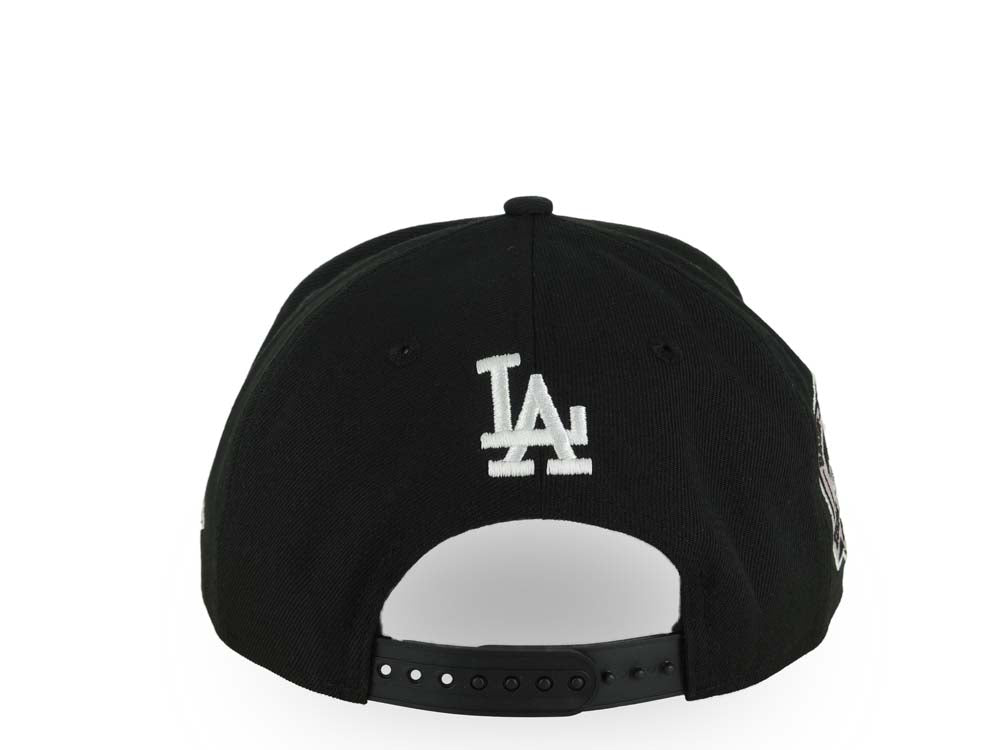 Los Angeles Dodgers New Era MLB 9FORTY 940 Adjustable A-Frame Cap Hat Black Crown/Visor Black Splatter Logo Back To Back World Series Champ Side Patch