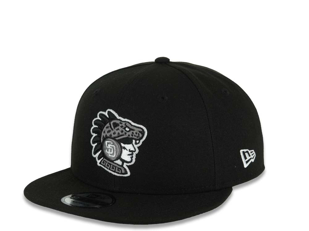 San Diego Padres New Era MLB 9FIFTY 950 Snapback Cap Hat Black Crown/Visor Black/Gray Logo 2026 MLB World Tour Mexico City Series Side Patch Gray UV