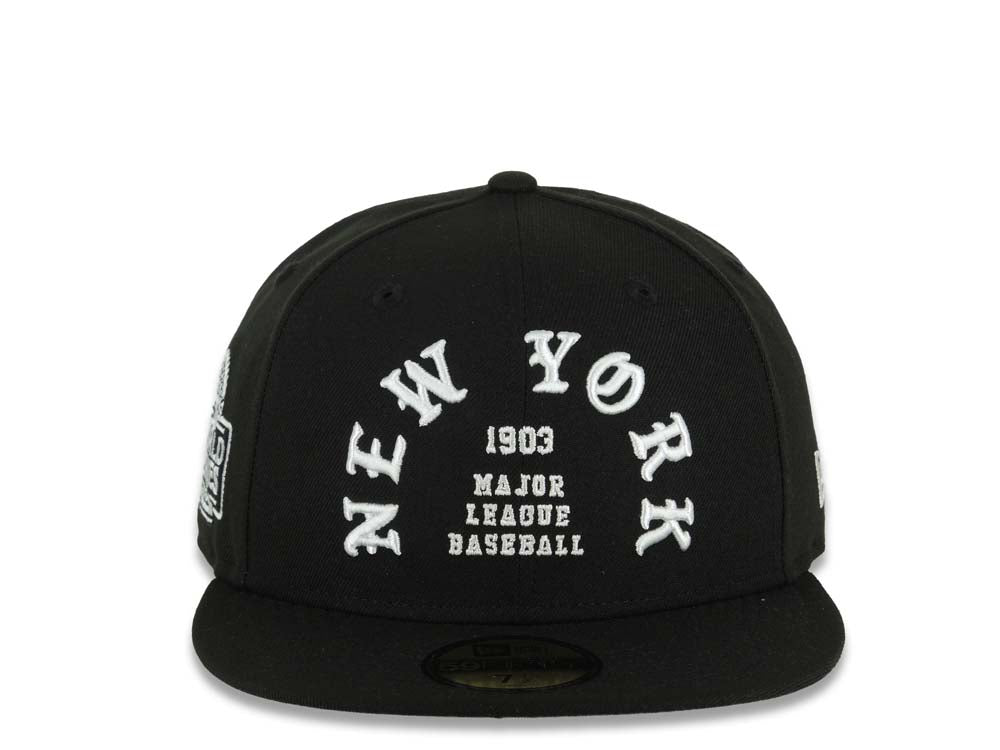 New York Yankees New Era MLB 59FIFTY 5950 Fitted Cap Hat Black Crown/Visor White 1903 Major League Baseball Logo 2024 World Series Side Patch Gray UV