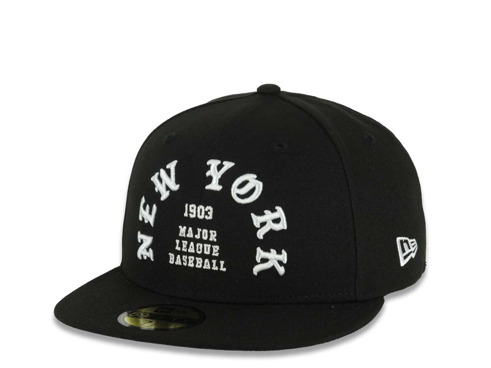 New York Yankees New Era MLB 59FIFTY 5950 Fitted Cap Hat Black Crown/Visor White 1903 Major League Baseball Logo 2024 World Series Side Patch Gray UV